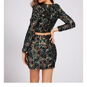 Marciano Womens Sequined Evening Cocktail Party Black 2 Piece Skirt Set Size XS